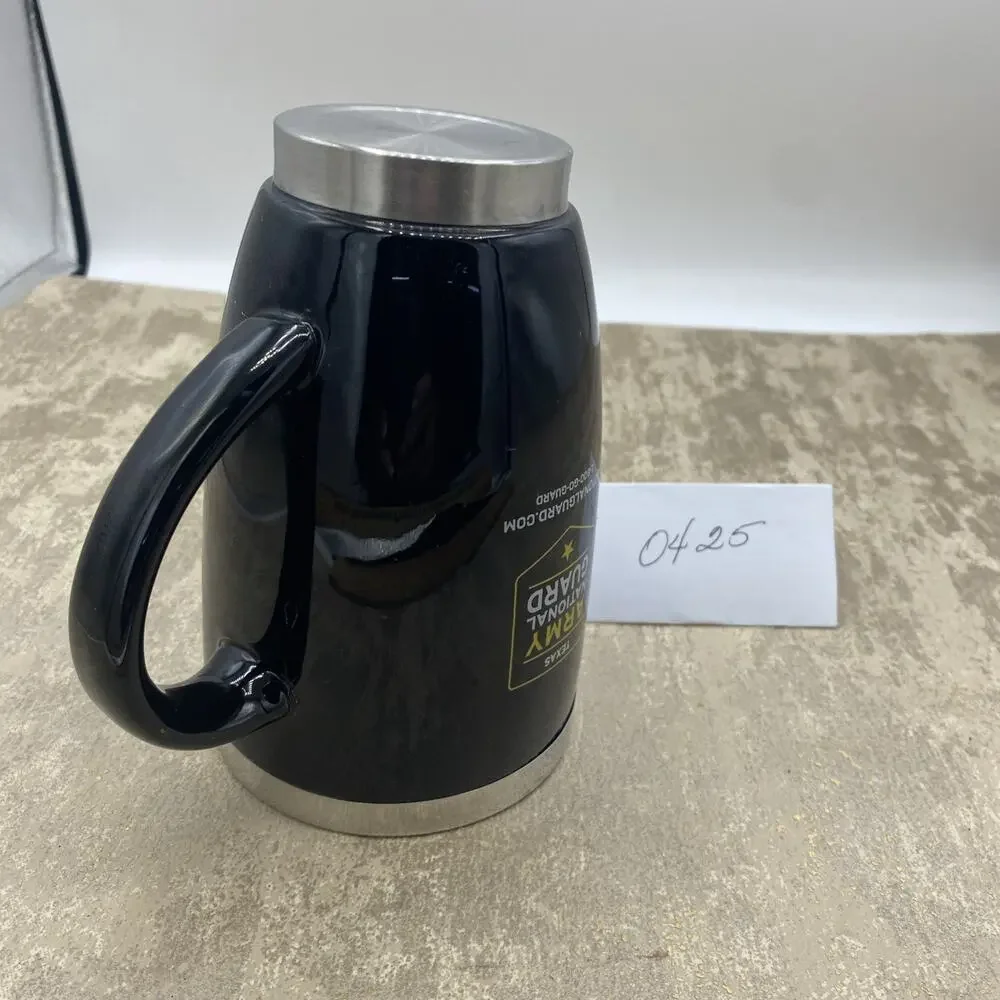 Stainless Steel 5.5” Tall Coffee Mug Texas Army National Guard Logo Black & Silv